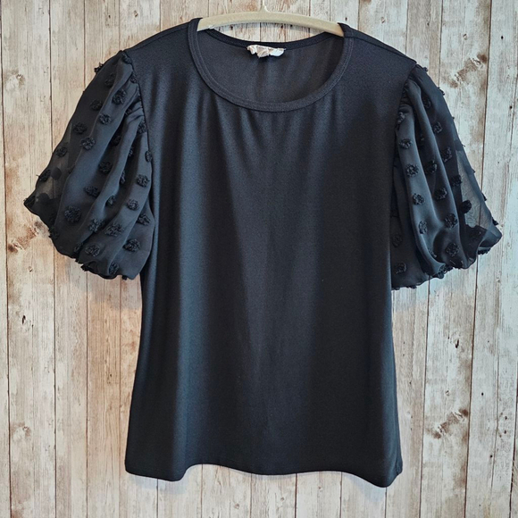 Women's Meraki puff Sleeve Black Top Size M - Picture 1 of 9